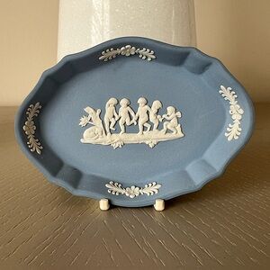 Vintage Small Wedgewood Jasperware Blue Tray Ring Dish